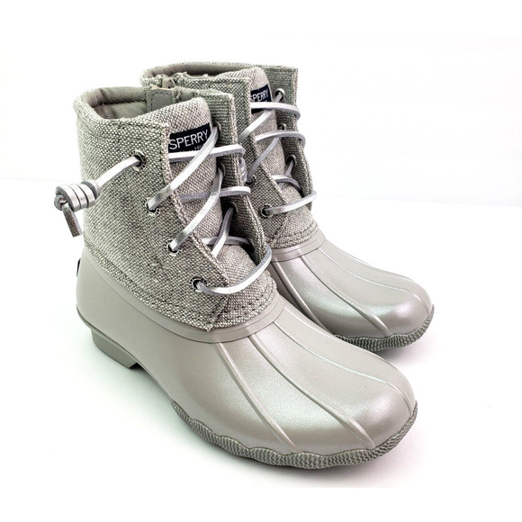Sperry Top Sider Saltwater Youth Girls Sz 4Y Silver Waterproof Duck Boots